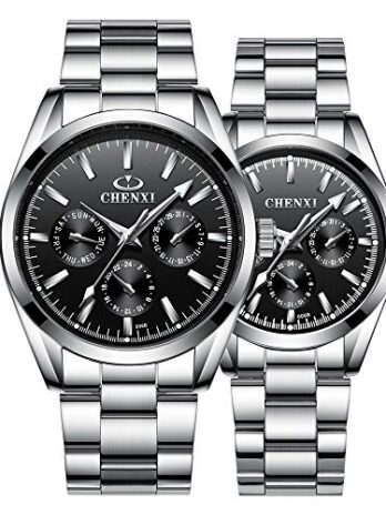 Gosasa カップルウォッチ レディース メンズ シルバーステンレススチールウォッチ 彼または彼女のクォーツウォッチ, ブラック, クォーツ腕時計。