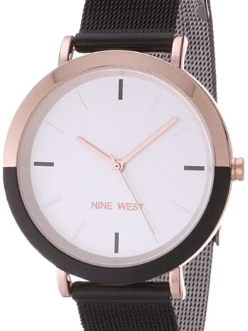 Nine West レディースメッシュブレスレットウォッチ NW/2515 ブラック/ローズゴールド。