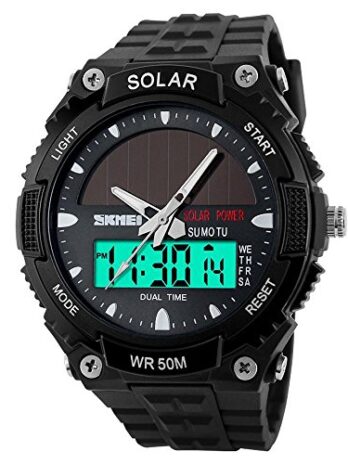 Gosasaソーラー電源スポーツウォッチメンズ50 M防水アウトドア多機能Military Watch (ブラック)