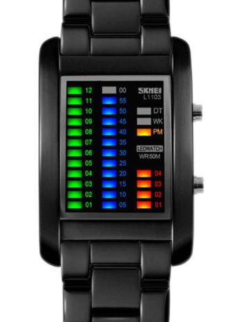 GosasaメンズバイナリマトリックスブルーLEDデジタル防水時計クリエイティブステンレススチールMilitary Watches Men’s standard ブラック