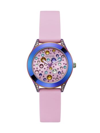 GUESS レディース 34mm 腕時計 – ピンクストラップ ピンクの文字盤 玉虫色ケース, ピンク