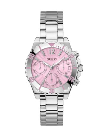 GUESS レディース 38mm 腕時計 – シルバートーンブレスレット ピンクダイヤル シルバートーンケース, シルバー