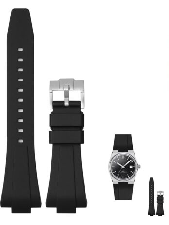 クイックリリース11mmラバーバンド Tissot PRX Powermatic 80 35mm用 交換用腕時計バンド バックル付き Tissot PRXシリーズ用 – 複数の色 (ブラック)