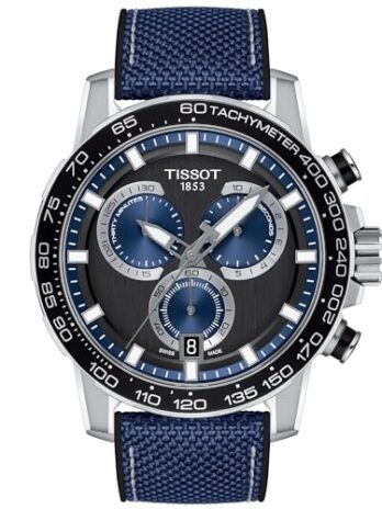 Tissot メンズ Supersport Chrono 316L ステンレススチールケース スイスクォーツウォッチ、ブルー、ブラック、テキスタイル、22 (T1256171705103), ブラック、ブルー。, スポーツ。
