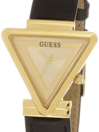 GUESS レディース 34mm 腕時計 – ブラックストラップ シャンパンダイヤル ゴールドトーンケース, ブラック/ゴールドトーン/シャンパン。, モダン