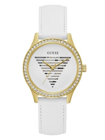 GUESS レディース 38mm 腕時計 – ホワイトストラップ ホワイトダイヤル ゴールドトーンケース, ホワイト
