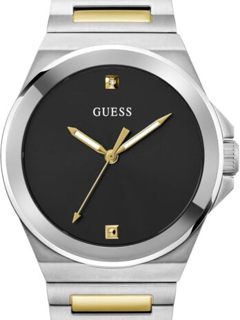 GUESS ステンレススチール アナログ ブラックダイヤル メンズ腕時計 -Gw0833G3、バンド_シルバー, ブラック