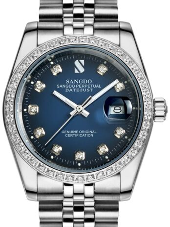 Gosasa Diamonds メンズ ゴールドステンレススチールバンド 自動機械式腕時計 M A- Men- Silver Blue