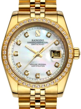 Gosasa Diamonds メンズ ゴールドステンレススチールバンド 自動機械式腕時計 M A- Men- Full Gold White Dial