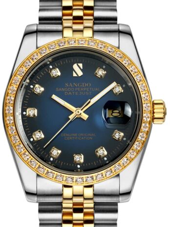 Gosasa Diamonds メンズ ゴールドステンレススチールバンド 自動機械式腕時計 M A- Men- Two Tone Blue Dial