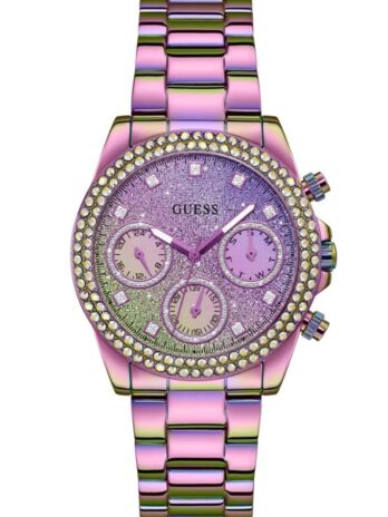 GUESS レディース 38mm 腕時計 – 玉虫色のブレスレット 玉虫色の文字盤 虹色のケース, マルチカラー, クラシック
