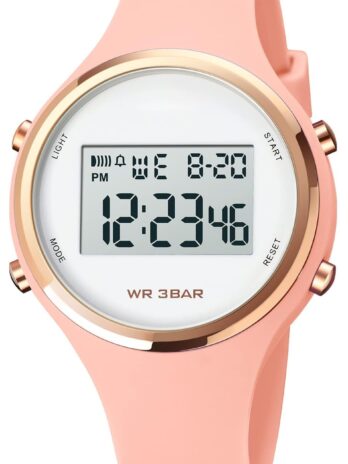 Gosasa ラージフェイスLEDデジタルウォッチ 日付時刻 3バー 防水腕時計 メンズ レディース スポーツウォッチ, Z Pink White, 日本製。