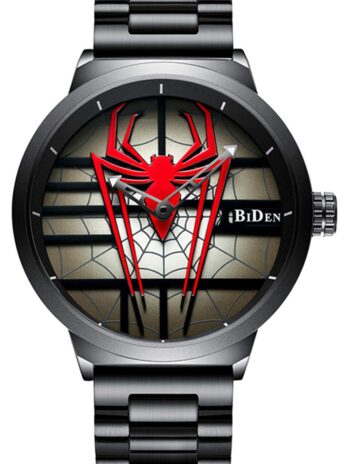 Gosasa ラグジュアリー メンズ スパイダーマンウォッチ ステンレススチール クォーツウォッチ 大きな文字盤 腕時計 男性用, レッド, クォーツ腕時計。