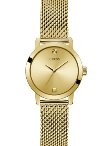 Guess US レディース ゴールド調メッシュダイヤモンドアナログ腕時計, ゴールドトーン, ブレスレット。
