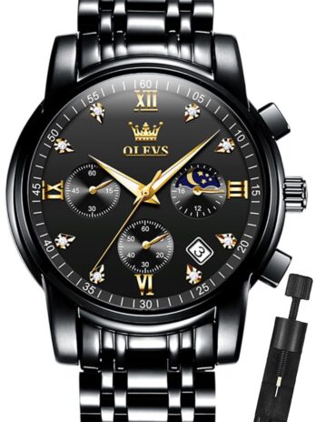 OLEVS メンズ腕時計 クロノグラフ ビジネス ドレス クォーツ ステンレススチール 防水 発光 日付 腕時計, オールバルク, ブレスレット