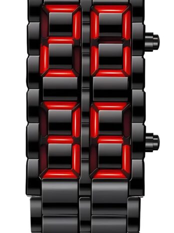 Gosasa メンズ ラバスタイル ステンレススチールウォッチ レッド ブルー LED デジタルウォッチ ブラック ブレスレットウォッチ, レッド, ビジネスカジュアル。