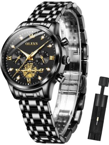 OLEVS レディース腕時計 ファッション ラグジュアリー ダイヤモンド レディース 腕時計 ステンレススチール 防水 発光, 6706:ブラックストラップ&ブラックダイヤル, ブレスレット
