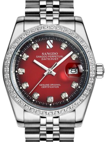 Gosasa Diamonds メンズ ゴールドステンレススチールバンド 自動機械式腕時計 M A- Men- Silver Red