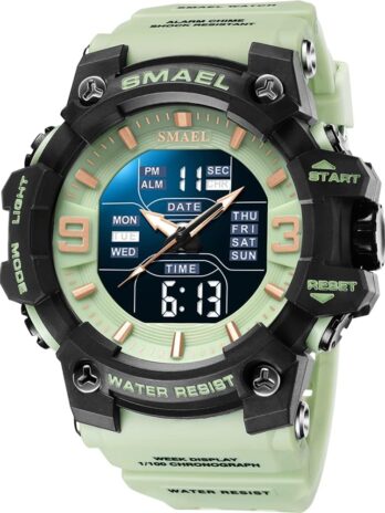 Gosasa メンズ 腕時計 多機能 ミリタリー Sショック スポーツウォッチ LED デジタル 防水 アラームウォッチ, 8049_ライト_グリーン。, ストラップ