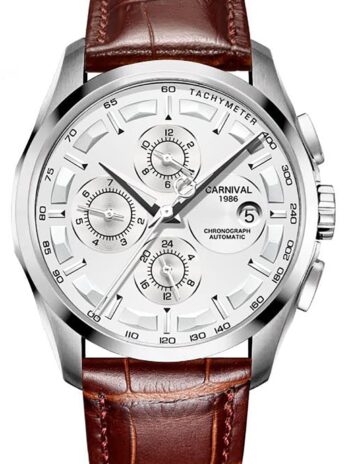 Swiss Watch メンズ 複雑な機能 アナログ 自動機械式腕時計 ステンレススチール 夜光腕時計 レザーバンド ローズ ゴールド ブルー