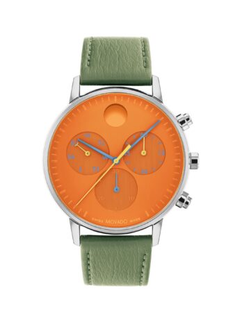 Movado Face メンズ 腕時計 – スイスクォーツ クロノグラフ ムーブメント レザーストラップ – 3気圧防水 – 彼のための高級ファッション時計 – 43mm、グリーン、モダン, グリーン, モダン