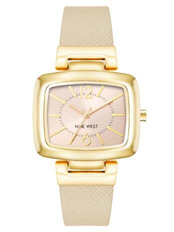 Nine West レディース NW/1856NTNT ゴールド調とタンの質感のストラップウォッチ