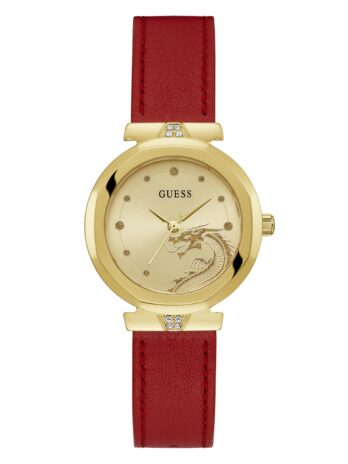 GUESS レディース 34mm 腕時計 – レッドストラップ シャンパンダイヤル ゴールドトーンケース, レッド, クラシック