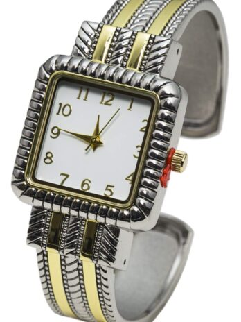 Blekon Collection アナログクォーツ レディース 29mm スクエアケース ウェスタンスタイル メタルカフバングルウォッチ, ツートンカラー。, M, ウェスタン。