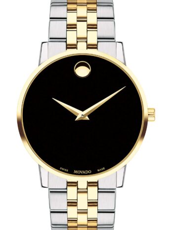 Movado Men’s Museum 40mm Gold-Tone Steel Bracelet & Case S. Sapphire Quartz Black Dial Analog Watch 607200