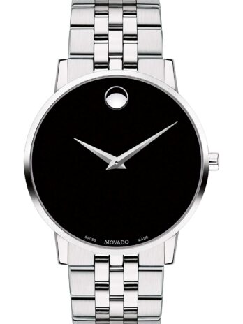 Movado メンズ ミュージアム ステンレススチール 腕時計 凹凸 ドット ミュージアム ダイヤル シルバー/ブラック (モデル 607199)
