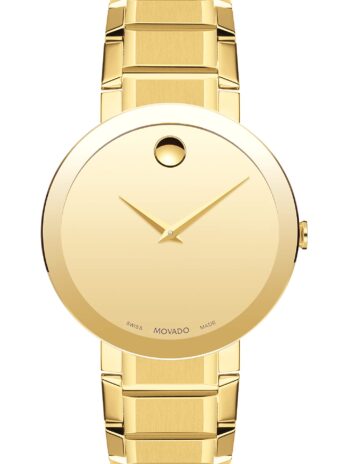 Movado メンズ 凹型ドット ミュージアム ダイヤルのサファイア イエロー ウォッチ (モデル 607180) 39 mm 金