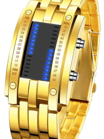 Gosasa 腕時計 メンズ LED デジタルウォッチ ファッション クラシック 防水 ステンレススチール 腕時計 ブラック, ゴールド, ドレスウォッチ。