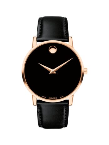 Movado Men’s Museum 40mm Black Calfskin Band Case S. Sapphire Quartz Analog Watch 607272