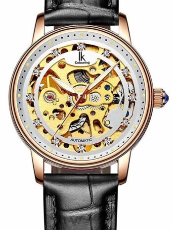 Luxury Brand レディース自動機械式腕時計 ゴールドステンレススチール メッシュ腕時計バンド ドレス腕時計 ブラック