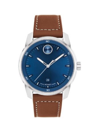 Movado 3600944 Bold Verso メンズ スイスクォーツ ステンレススチールケースとレザーストラップウォッチ カラー: コニャック, コニャック, ストラップ