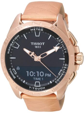 Tissot メンズ T-Touch Connect ソーラー ステンレススチール クォーツウォッチ レザーストラップ付き ローズゴールド 23 (モデル:T1214204605100)、ローズゴールド、クォーツウォッチ, ローズゴールド, クォーツ腕時計。