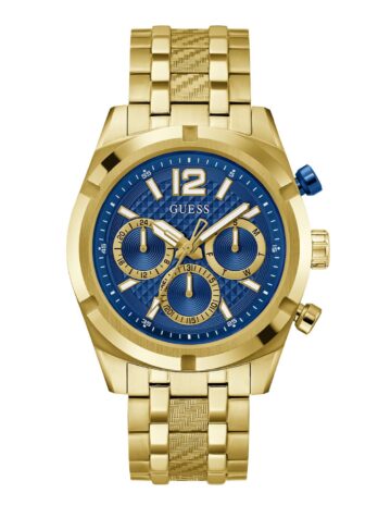 GUESS ステンレススチール アナログ ブルーダイヤル メンズ腕時計 -Gw0714G2、バンドカラー – ゴールド, 文字盤の色:ブルー, Onesize, モダン