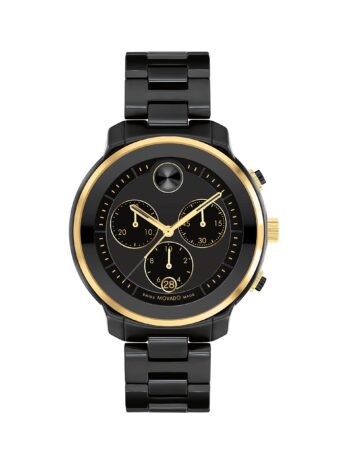 Movado Bold Verso レディース スイスクォーツ 3600932 イオンメッキ ライトゴールドスチールケースとリンクブレスレットウォッチ カラー: ブラック, ブラック, クロノグラフ。