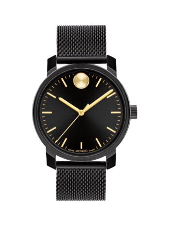 Movado 大胆なアクセス 腕時計 男性用 ? メッシュストラップにゴールドのアクセントが付いたブラックステンレススチールケース ? スイスクォーツ ? 3気圧/30メートル防水 ? 41mm, ブラック