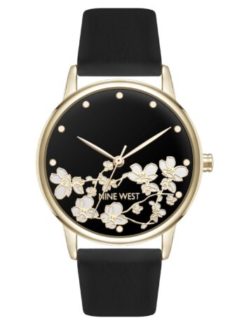 Nine West レディース フローラルダイヤルストラップウォッチ NW/3146, ブラック///ホワイト