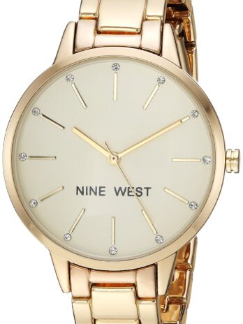 Nine West Women’s Crystal Accented Gold-Tone Bracelet Watch