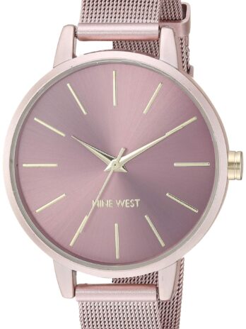 Nine West レディース NW/2280PKPK ピンクメッシュブレスレットウォッチ, ピンク, ミニマリスト。