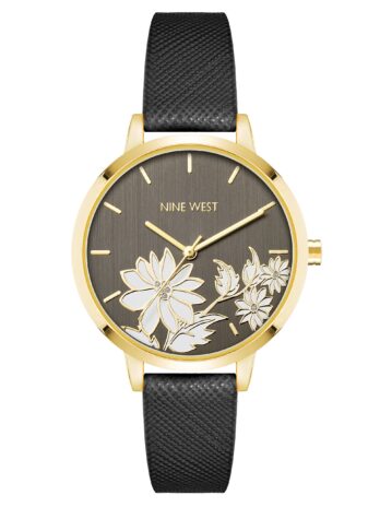 Nine West(ナインウエスト) レディース ストラップウォッチ NW/2884, ブラック/ゴールド, クォーツムーブメント。