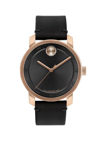 Movado Bold Access メンズクォーツウォッチ スイス製ムーブメント レザーストラップ 最大3気圧防水 クラシック時計 – 彼へのギフトに – 41mm, ブラック, モダン