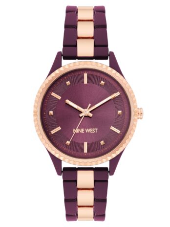 Nine West レディース ゴム引きブレスレットウォッチ, バーガンディ/ローズゴールド, NW/2932BYRG。
