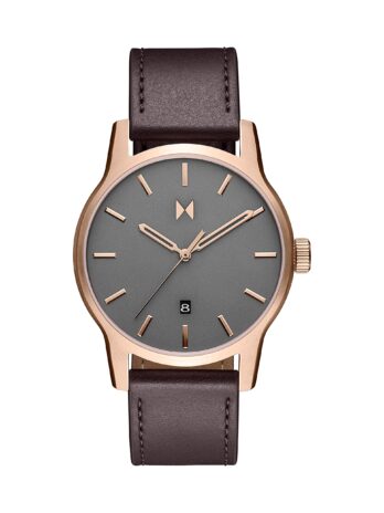 MVMT クラシックメンズ普段着腕時計 ステンレススチールとレザーストラップ付き, グリズリーブラウン。, 44MM, クラシックII。