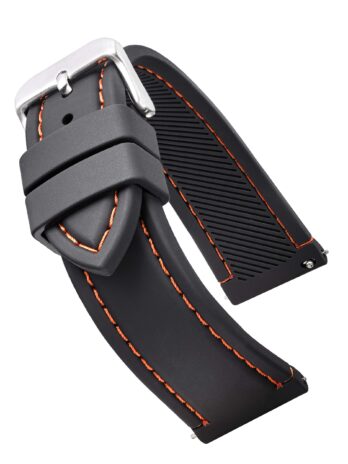 魅力的なセレクション ALPINE スムーズでスポーティなシリコンステッチウォッチバンド クイックリリーススプリングバー付き ブラック レッドステッチ 2mm (手首サイズ6 1/4~8インチにフィット)