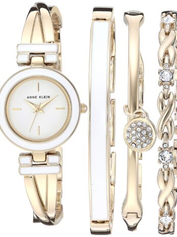Anne Klein レディース バングルウォッチ プレミアムクリスタルアクセント ブレスレットセット, ゴールド,