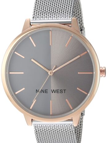 Nine West Women ‘s 40 mmツートンカラーメッシュストラップウォッチ Silver/Rose Gold
