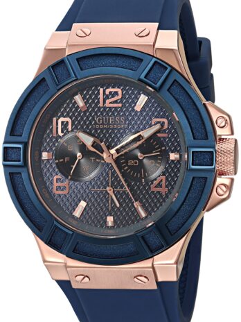ゲス GUESS Blue and Rose Gold-Tone Rigor Standout Casual Sport Watch [並行輸入品]